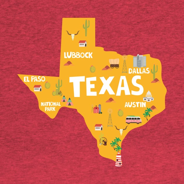 Texas State USA Illustrated Map by JunkyDotCom